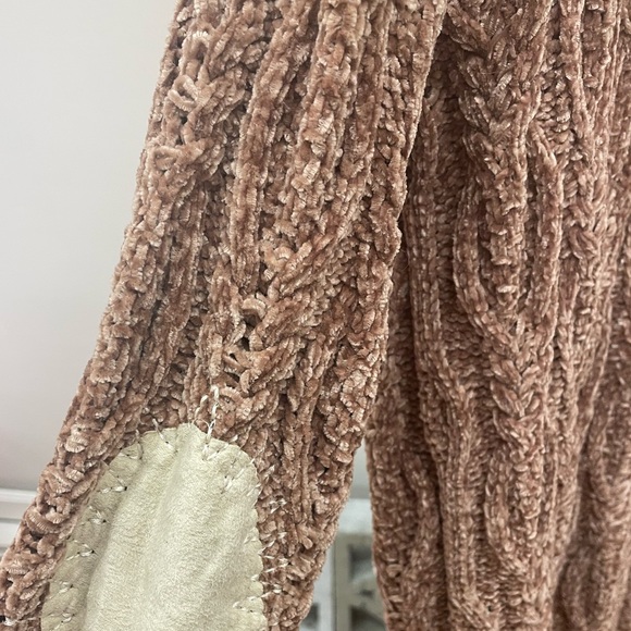 POL brown chenille long cardigan with lace detail - Picture 4 of 5